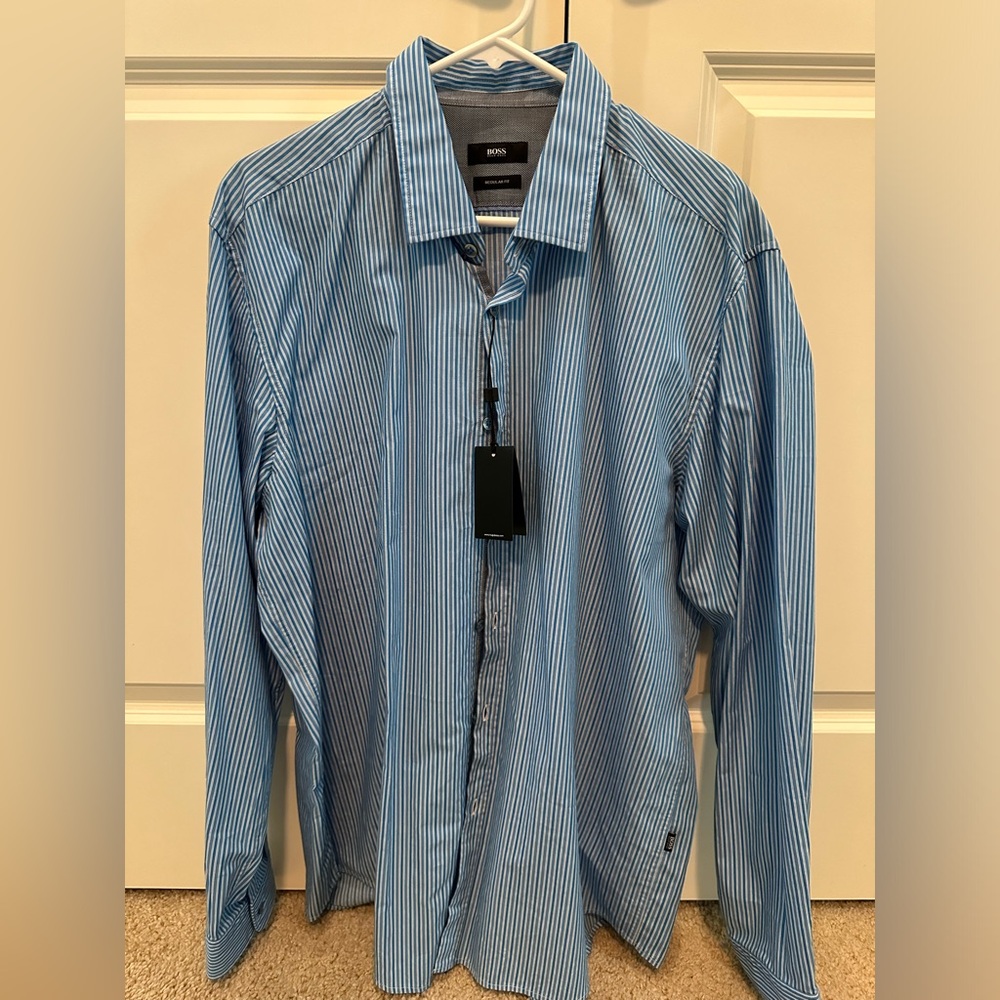 Hugo boss, blue, casual, vertical striped shirt